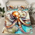 thumbnail image 2 of Manfei Ocean Octopus Twin Sheet Sets,Colorful Undersea Animal Twin Fitted Sheet,Cute Sealife Starfish Flat Sheet For Teens,Ultra Soft Home Decor,3-Piece, 2 of 7