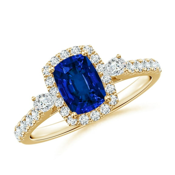 ANGARA Cushion Rectangular Lab Grown Blue Sapphire Engagement Ring for Women in 14K Yellow Gold (Size-7x5mm) | September Birthstone, Anniversary, Jewelry Gift for Women | Lab-Grown Blue Sapphire Ring
