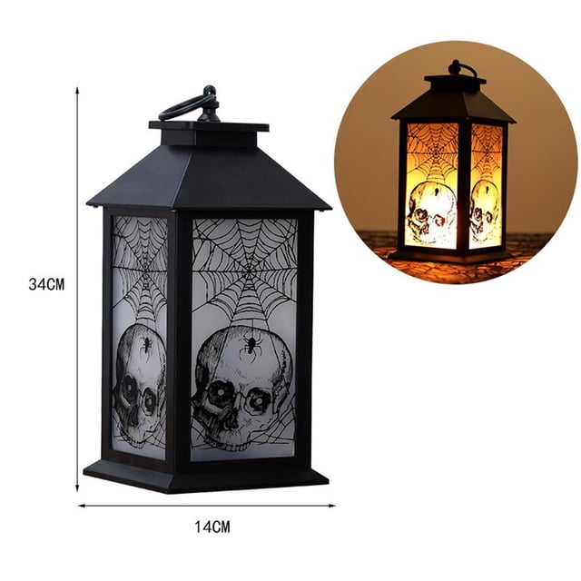 Toystoory Halloween Calavera Cuboide Linterna Cuadrada Vintage Exterior Interior Decorativo Efecto de llama Funciona con pilas Luz LED Almacenamiento y organización del hogar Toystoory HA023203-00