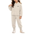 thumbnail image 2 of WAVSUF Girls Fall Fleece Sets 2 Piece, Long Sleeve Zipper Sweatshirts and Joggers Winter Warm Casual Outfits White 5, 2 of 7