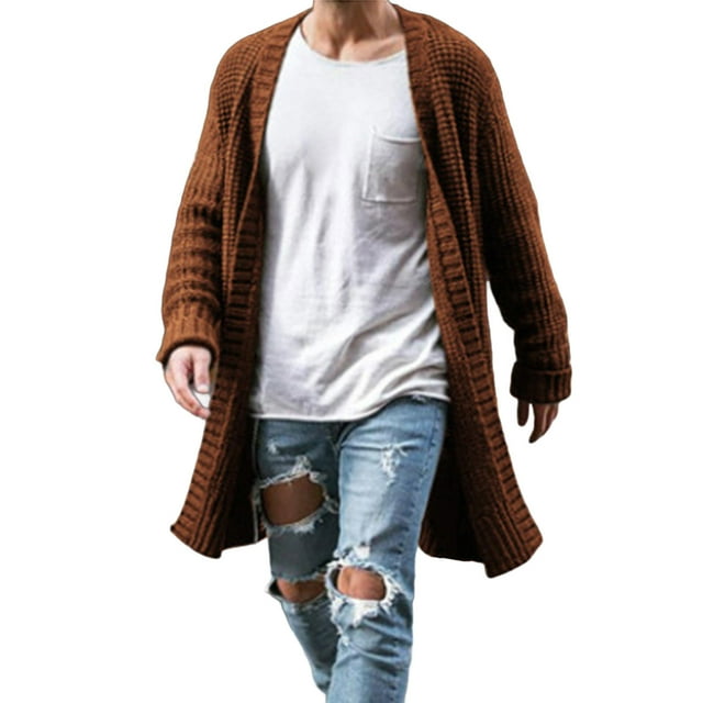 Lovzfmll Men's Knit Cardigan V-Neck Open Front Loose Fit Sweater Brown, S