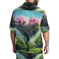 thumbnail image 4 of Men's Hawaiian Short Set, Mens 2 Piece Short Set, Mens Vacation Outfits, Pink Flower Heart Tree, Mens Matching Shirt and Shorts Set, 4 of 6