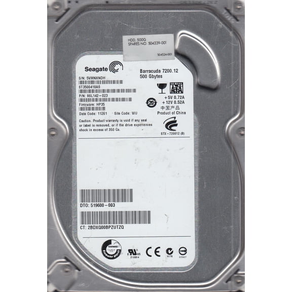 ST3500418AS, 5VM, WU, PN 9SL142-023, FW HP35, Seagate 500GB SATA 3.5 Hard Drive