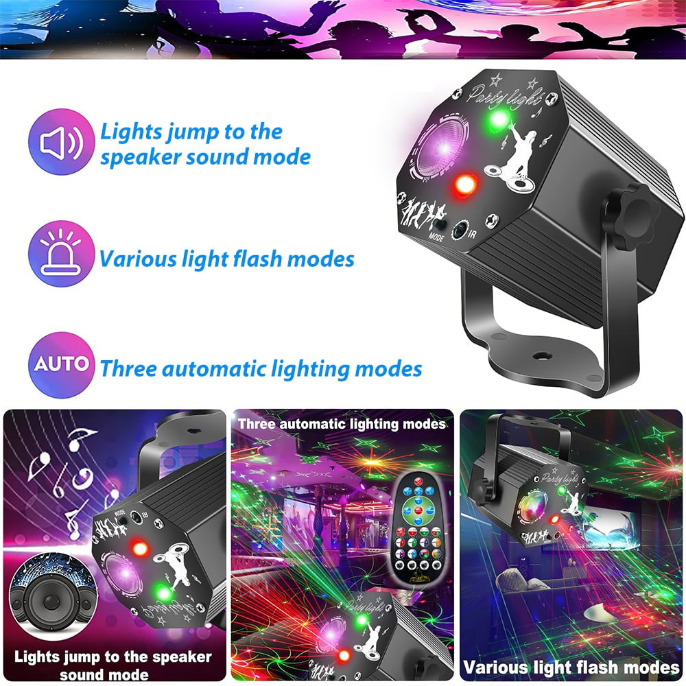 LITOM Sound-Controlled Disco Party Light - 72 Patterns, 3 Modes & Remote Control, Timer Function, HD DJ Strobe Stage Light for Kids, Birthday, Christmas & Indoor Decor