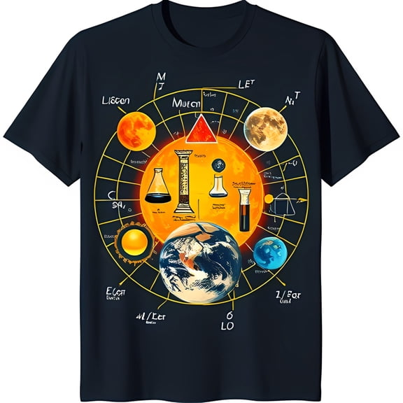 Explore the Universe: Dark Blue Solar System Graphic T-Shirt for Space Lovers