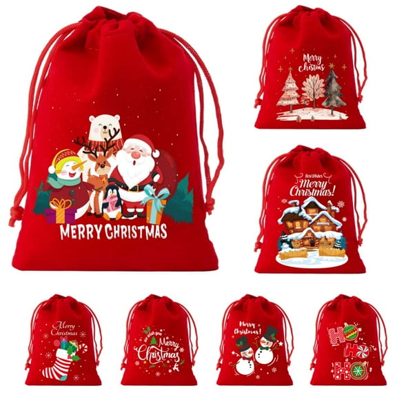 Christmas Gift Bags Drawstring Santa Sacks, 7 Pack Reusable Fabric Holiday Present Bags for Xmas Party Favors, Candy, Toys, Decorations