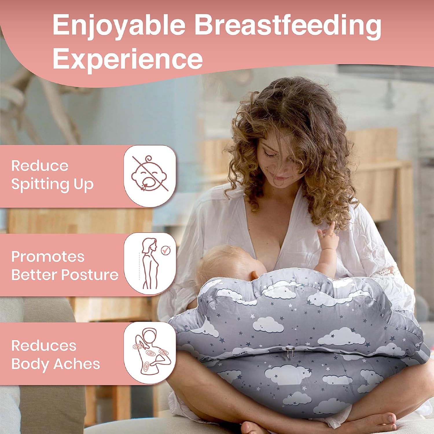 PILLANI Nursing Pillow for Breastfeeding & Bottle Feeding, Original Breast Feeding Pillow for Mom & Baby, Removable Cotton Cover, Adjustable Waist Strap, Baby Girl Boy Essentials Must Haves