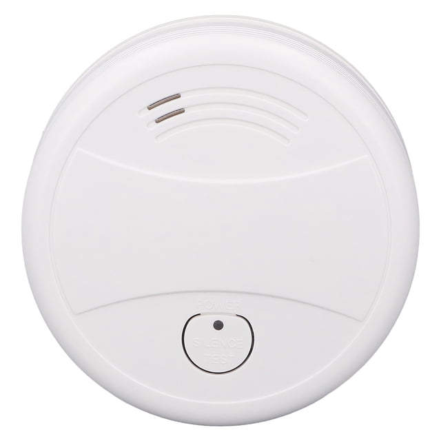 sensor de humo, detector de humo detector de humo con batería alarma de humo multifuncional dispositivo blanco redondo con carcasa ABS, vista frontal centrada con rejillas de sensor superiores y botón circular de prueba/silencio; compatible con la app Tuya vía Wi‑Fi, alarma >80 dB, incluye 2 tornillos y 2 tacos, apropiado también para monitoreo básico de humo en bodegas pequeñas.