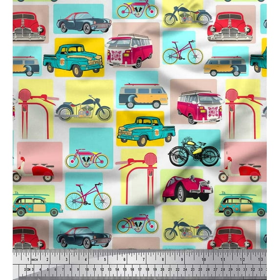 Soimoi Poly Georgette Fabric Vehicles Patchwork Fabric Prints by Yard 42 Inch Wide