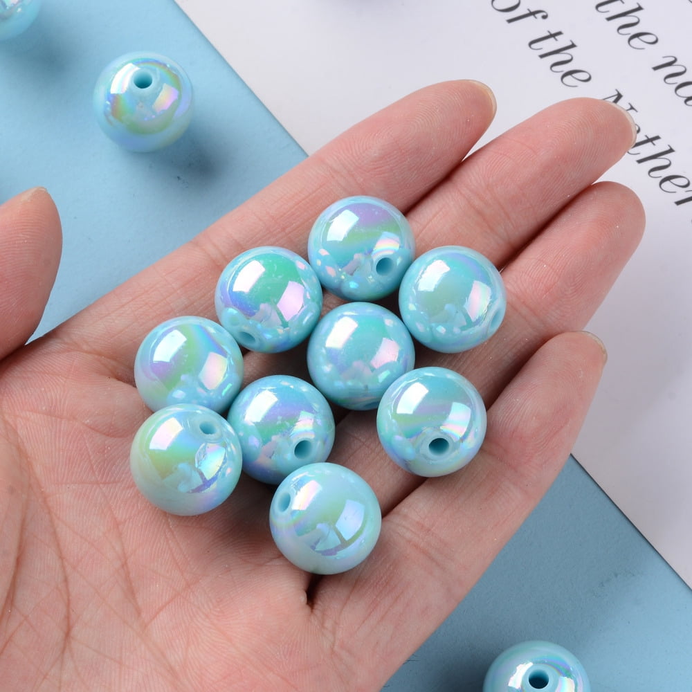Opaque Acrylic Beads AB Color Plated Round Sky Blue 16x15mm Hole: 2.8mm about 220pcs/500g