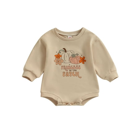 

Frobukio Toddler Baby Boys Girls Halloween Sweatshirt Jumpsuit Letter Pumpkin Print Long Sleeve Romper Clothes