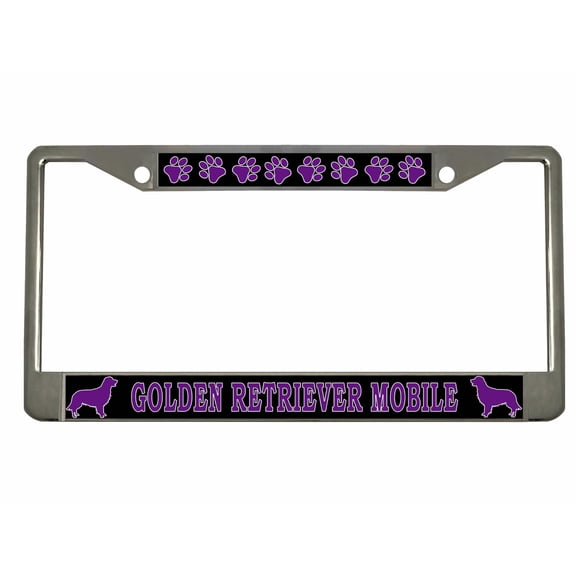 Golden Retriever Mobile Style Dog Metal License Plate Frame Personalized/Car Accessories Car Tag Holder Cover (Chrome/Black/Purple)