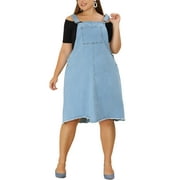 MODA NOVA Juniors' Plus Frayed Adjustable Strap Irregular Hem Denim Overall Dress 1X Dusty Blue