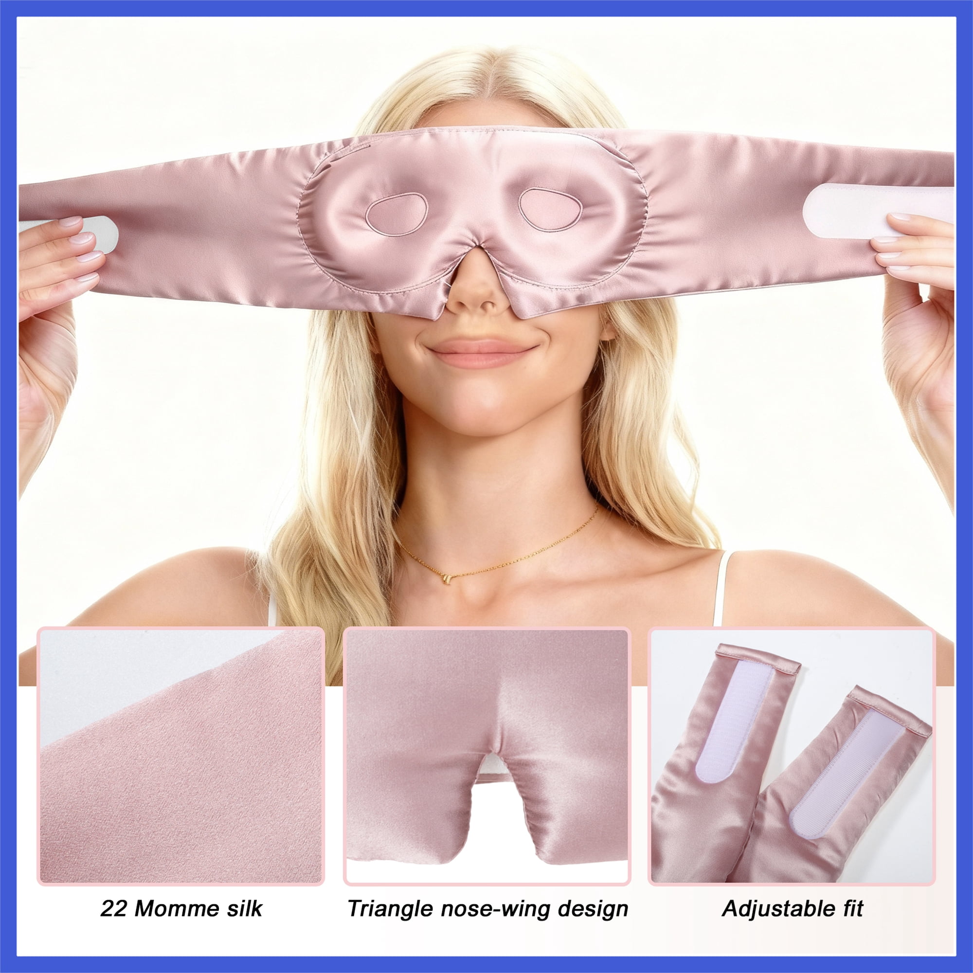 Vocoste 22 Momme Pure Silk Sleep Mask with Travel Pouch 3D Contour Adjustable Blindfold for Side Sleepers Eyelash Protecting for Natural Lashes & Extensions Light Pink