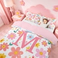 thumbnail image 3 of meiyoeat Girls Personalized Monogram M Gifts Duvet Cover Set For Kids,Watercolor Kawaii Floral Bedding Full,pink Reversible,3pcs(No Comforter), 3 of 6