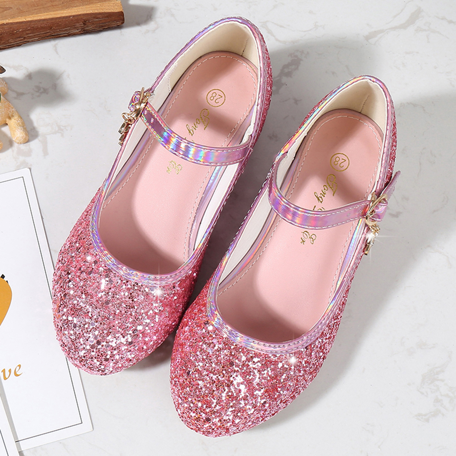 XINSHIDE Shoes Toddler Little Kid Girls Pumps Glitter Sequins Princess Low Heels Party Dance Shoes Rhinestone Sandals Baby Casual Shoes - image 4 of 4