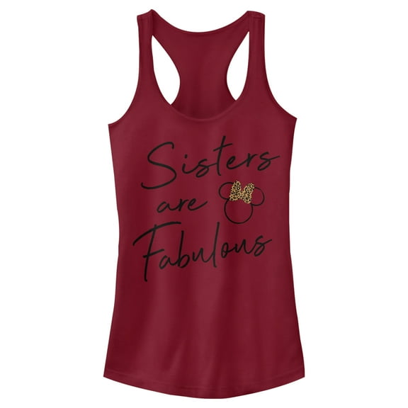 Junior's Mickey & Friends Sisters are Fabulous Racerback Tank Top Scarlet Medium