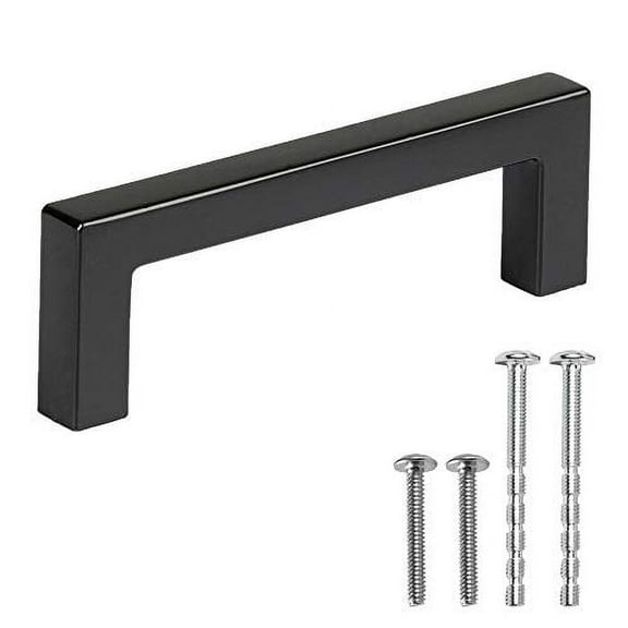 Black Cabinet Handles - 3 Inch Hole Center Modern Squared Drawer Pulls - 25 Pack of Kitchen Cabinet Hardware