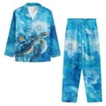 thumbnail image 5 of Garronmavis Blue Sea Turtle Women's Sleepwear 2-Piece SetLightweight & Cozy Sleepwear Long Sleeve Button Down Shirt & Comfort Fit Pants Loungewear, 5 of 7