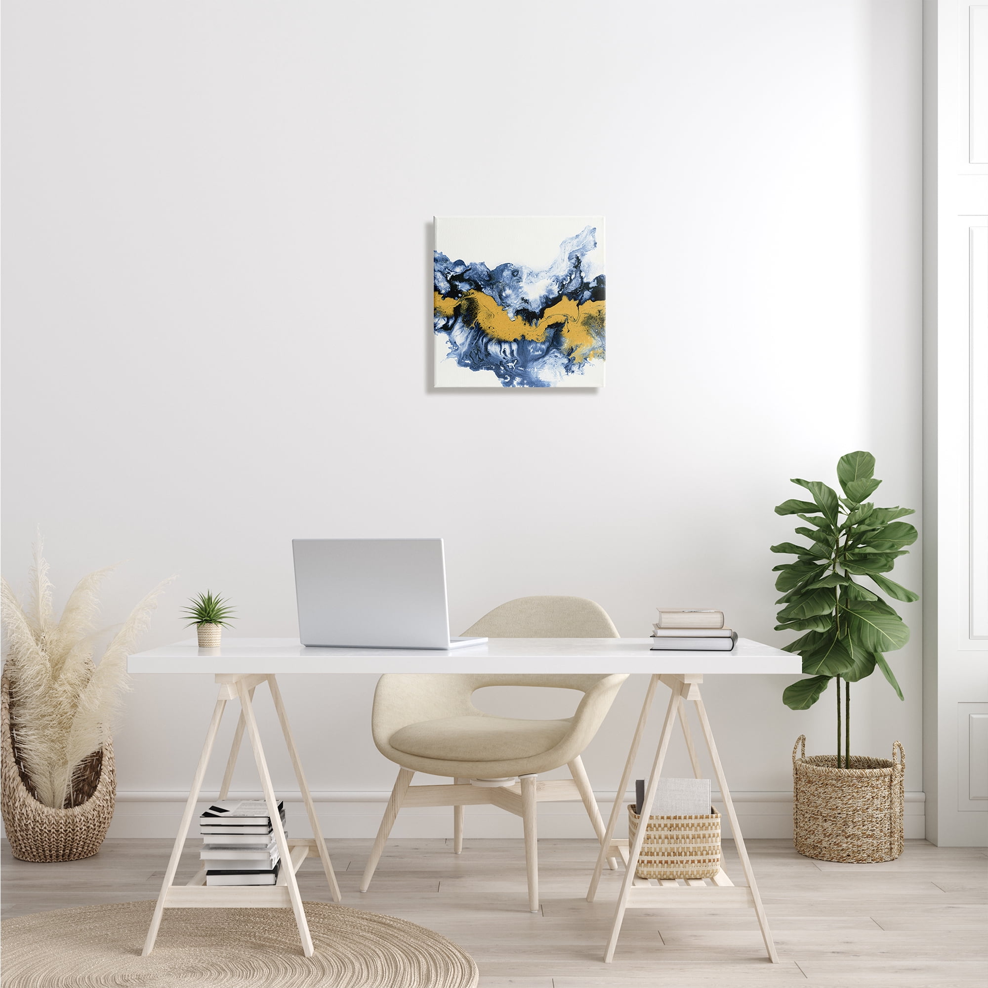 Abstract Paint Infusion Fluid Blue Yellow Integration Abstract Gallery-Wrapped Canvas Print Wall Art, 17x17