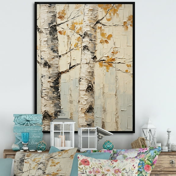 Designart "American Basswood Tree in Beige III" Landscapes Framed Wall Art - Country Brown Tree Bedroom Framed Canvas Wall Art