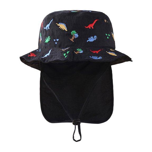 Byoo UPF 50 Neck Flap Hat for Toddler Boys Embroidered Dino Print Outdoor Hiking Sun Hats