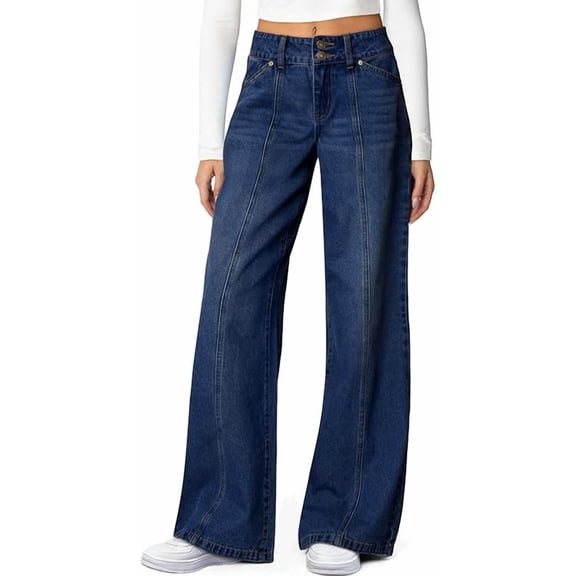 UZMOG Wide Leg Jeans for Women, High Waisted Jeans for Women Fashion Stretchy Straight Leg Jeans Trendy Seamed Front Loose Denim Pants