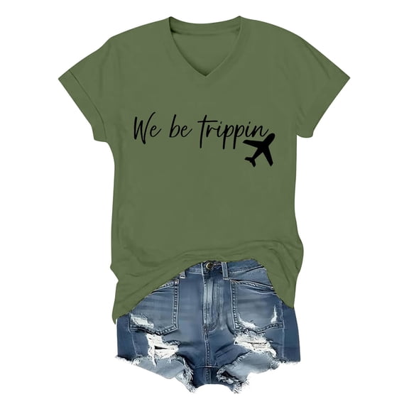 Women's Fashion Casual V-Neck T-Shirt Letter Holiday Style, Polyester/Spandex, Ergonomic Design, S XXL Sizes