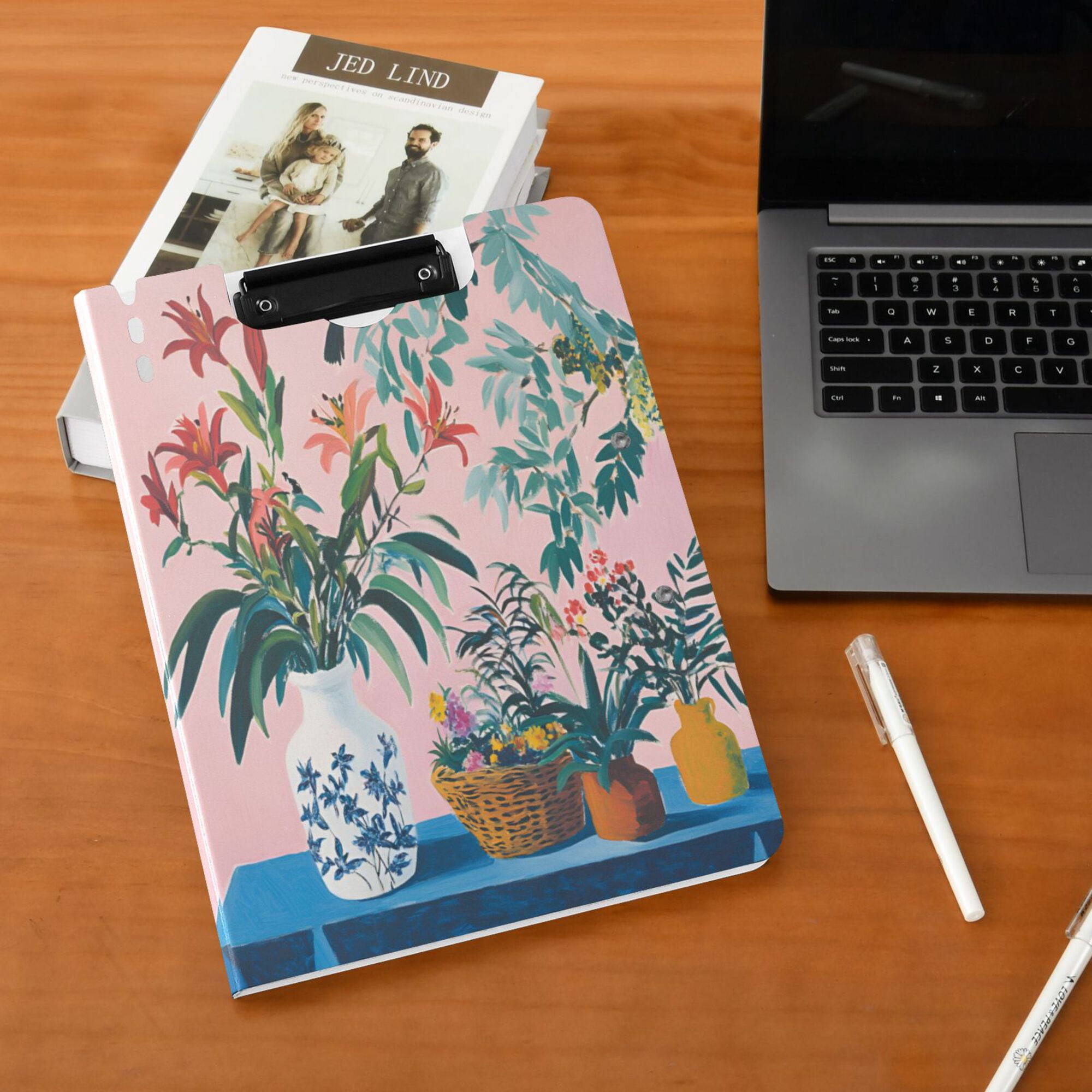 FORMRS A4 Clipboard Folder with Pen Holder Horizontal Foldable School Office Binder, Vibrant Flowers