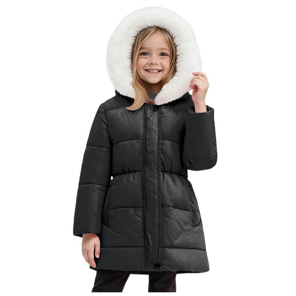 Kogui Winter Jacket for Boys Puffer Jacket for Girls Packable Down-Alternative Warm Coat Shiny Outerwear for Kids Size 9-10 (Black,9-10 Years)