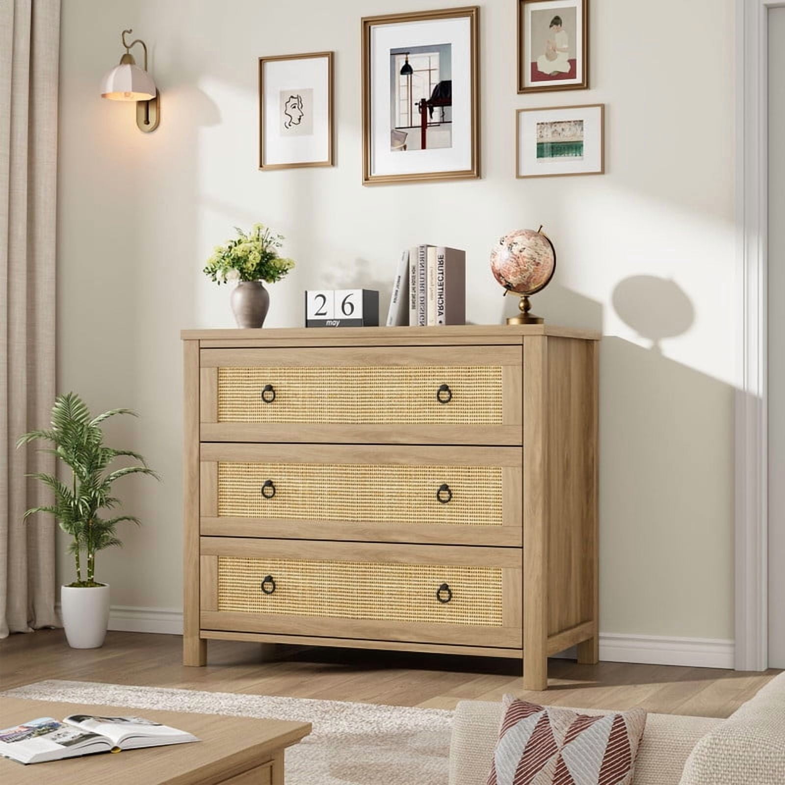 TROPOW 3 Drawer Dresser for Bedroom, Chest of Drawers, Modern Clothes Storage Cabinet & Wood Vertical Drawer Organizer for Living Room, Hallway, Nursery, Brown