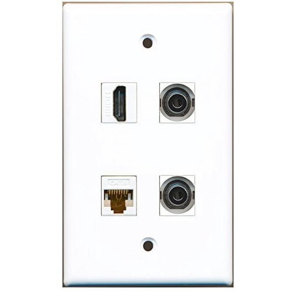 RiteAV - 1 Port HDMI 2 Port 3.5mm 1 Port Cat6 Ethernet White Wall Plate