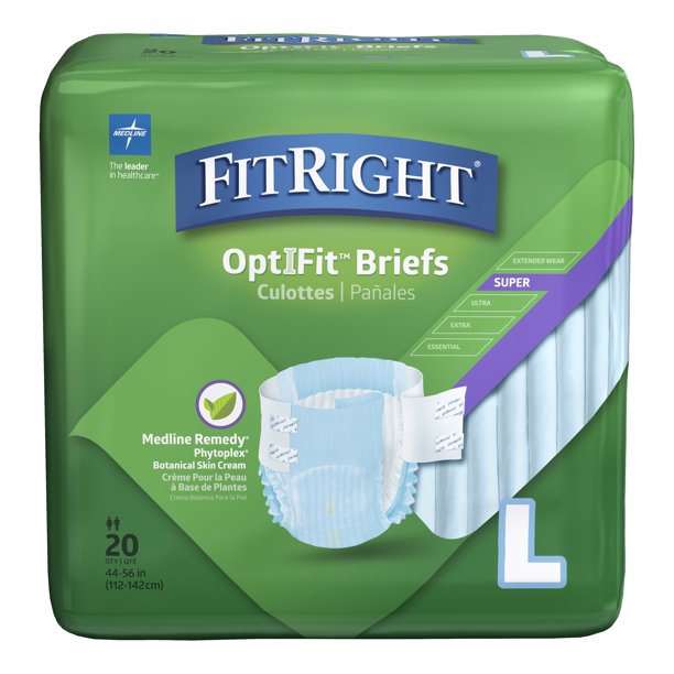 FitRight OptiFit Super Adult Briefs, Incontinence Diapers with Tabs, Maximum Absorbency, 2XL, 44