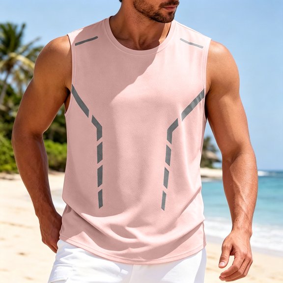 Qiyinn Men Sleeveless Gym Tank Top Mesh Panel Breathable Quick Dry Workout Athletic Vest with Reflective Stripes Loose Fit Casual Sport Shirt for Adult