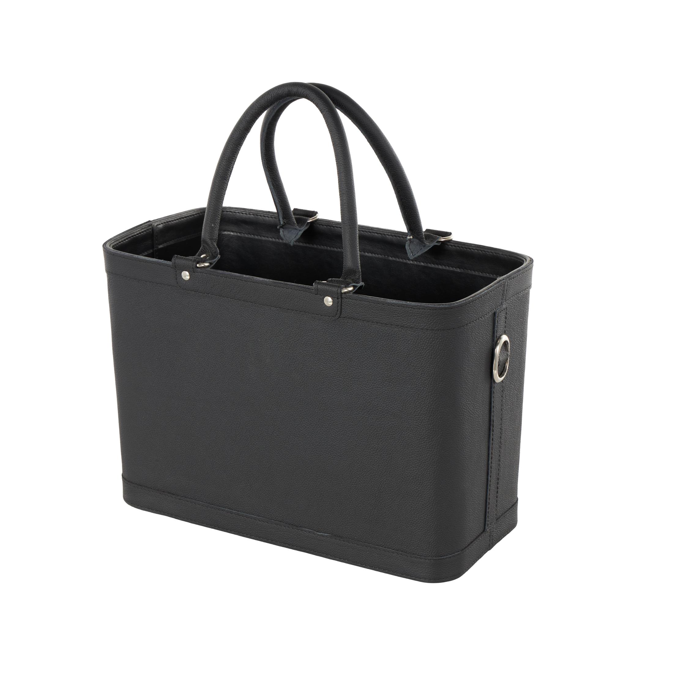 DecMode 17" Black Leather Handmade Box Style Single Slot Magazine Holder with Arched Handles