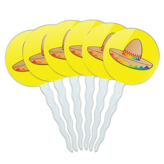 Sombrero Mexican Cinco de Mayo Mexico Cupcake Picks Toppers - Set of 6