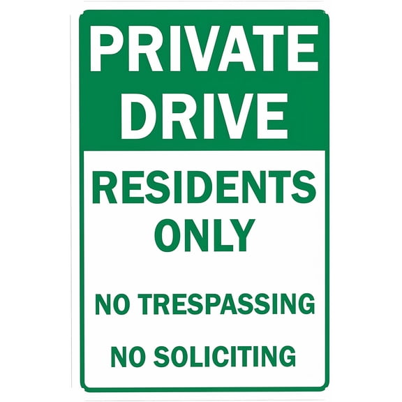 No Trespassing Private Drive Residents Only No Soliciting Sign - 8"x12", Metal Security Decor for Home, Business, Yard, Garden, Office, Street