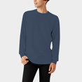 thumbnail image 2 of PEASKJP Solid Color Round Neck Long Sleeve T-Shirt for Men(Navy,S), 2 of 4