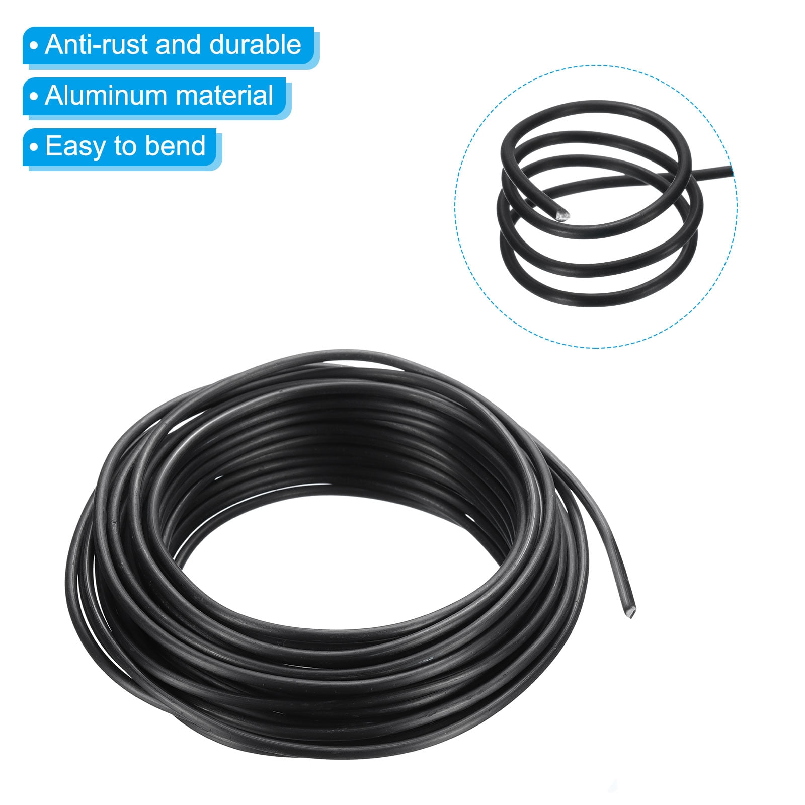 Uxcell 3mm Bonsai Training Wire Floral Wire Stems Anodized Aluminum Tree Wire 32.8 Feet Total Black 2 Roll