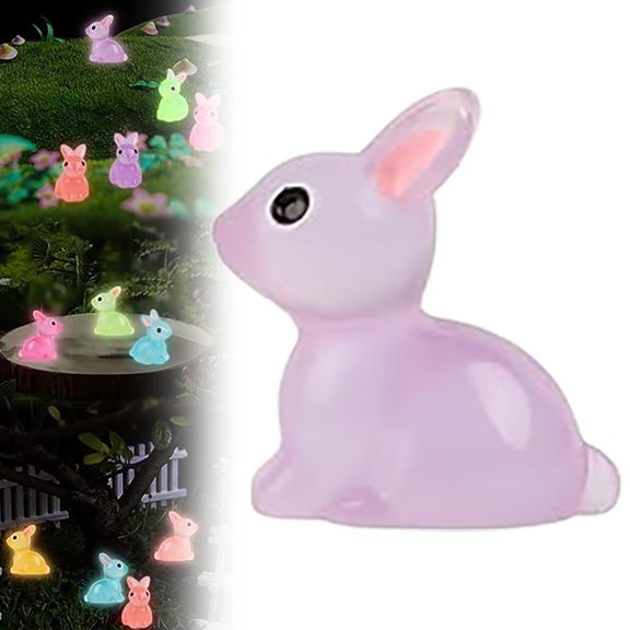 YAZHPA Easter Luminous Mini Resin Bunny 7 Colors Little Small Glow In The Dark Rabbit Bunny Figures For Dollhouse Micro Fairy Garden Decor Easter Egg Fillers Party Favors Gift Decoration