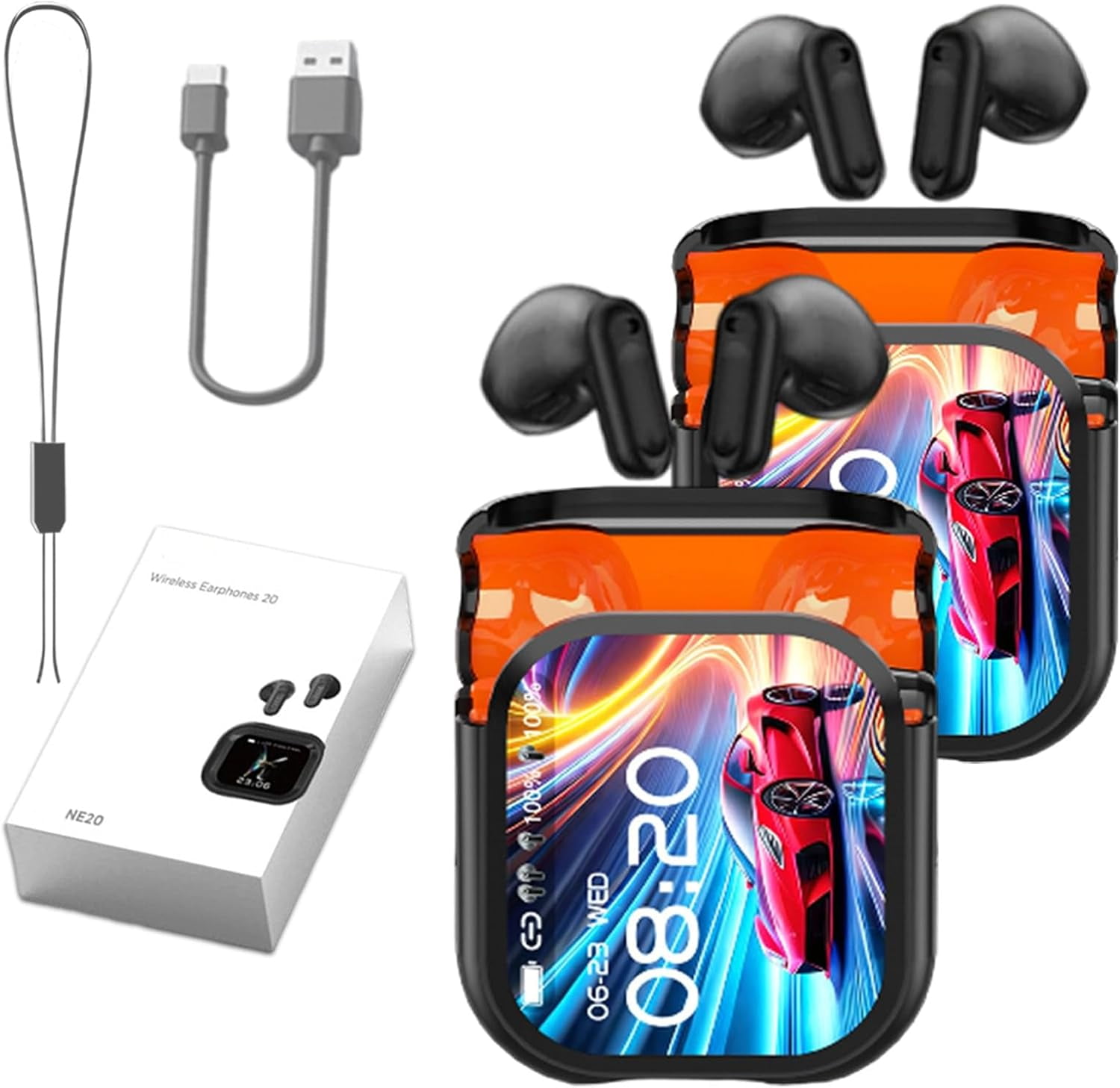 Ne20 Earbuds, Ne20 Translation Earbuds with 140 Language AI Translator Real Time, NE20 Wireless Headphones, Bluetooth 6.0 Earphone, LCD Touch Screen, for Travel, Business, Learning (1PC*White)