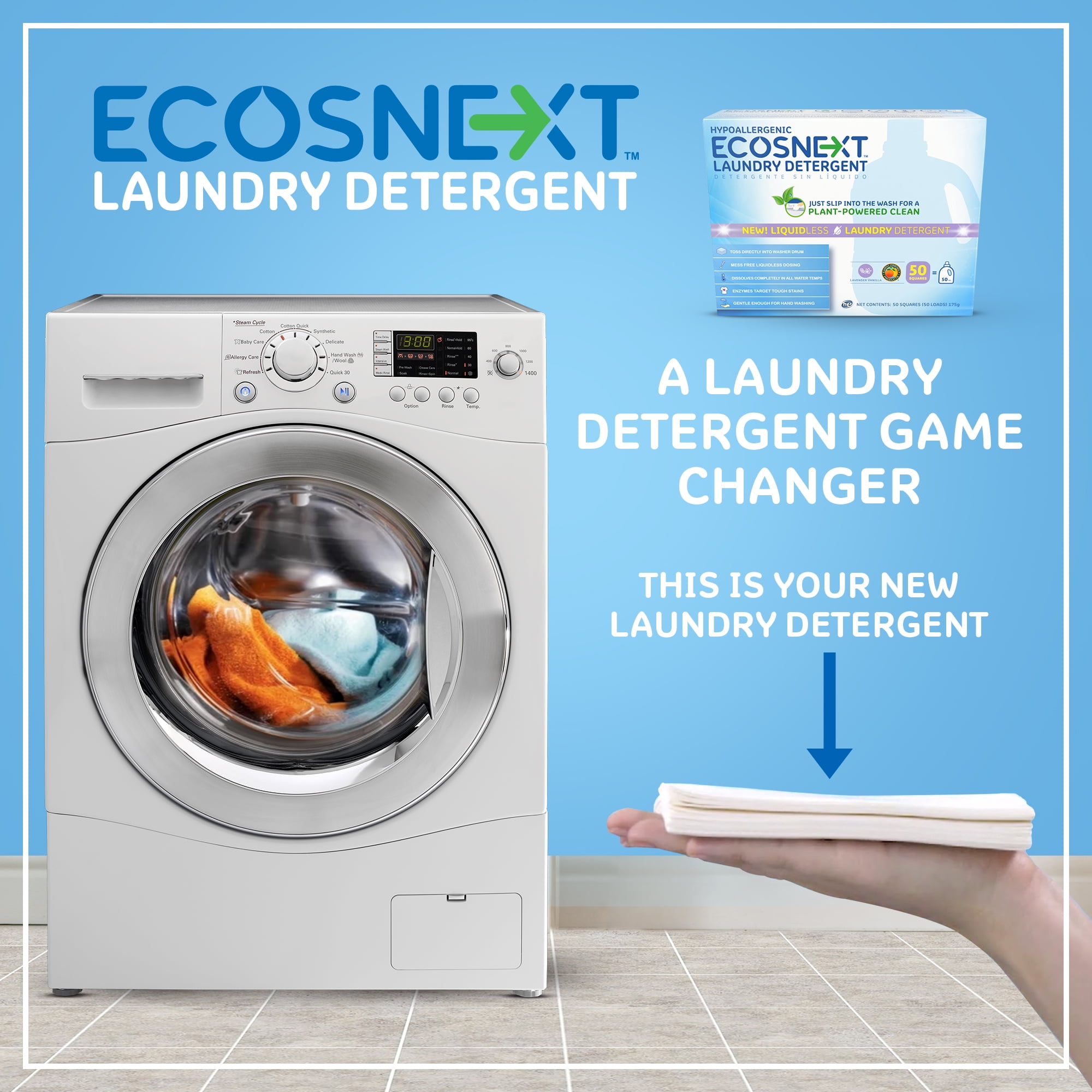 ECOSNEXT Laundry Detergent Sheets: 50 square 10 Packs