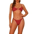 thumbnail image 1 of Conjuntos de bikini de color sólido de 2 piezas para mujer, tirantes de espagueti, sin espalda, traje de baño, bañador, pequeño, rojo, 1 of 5