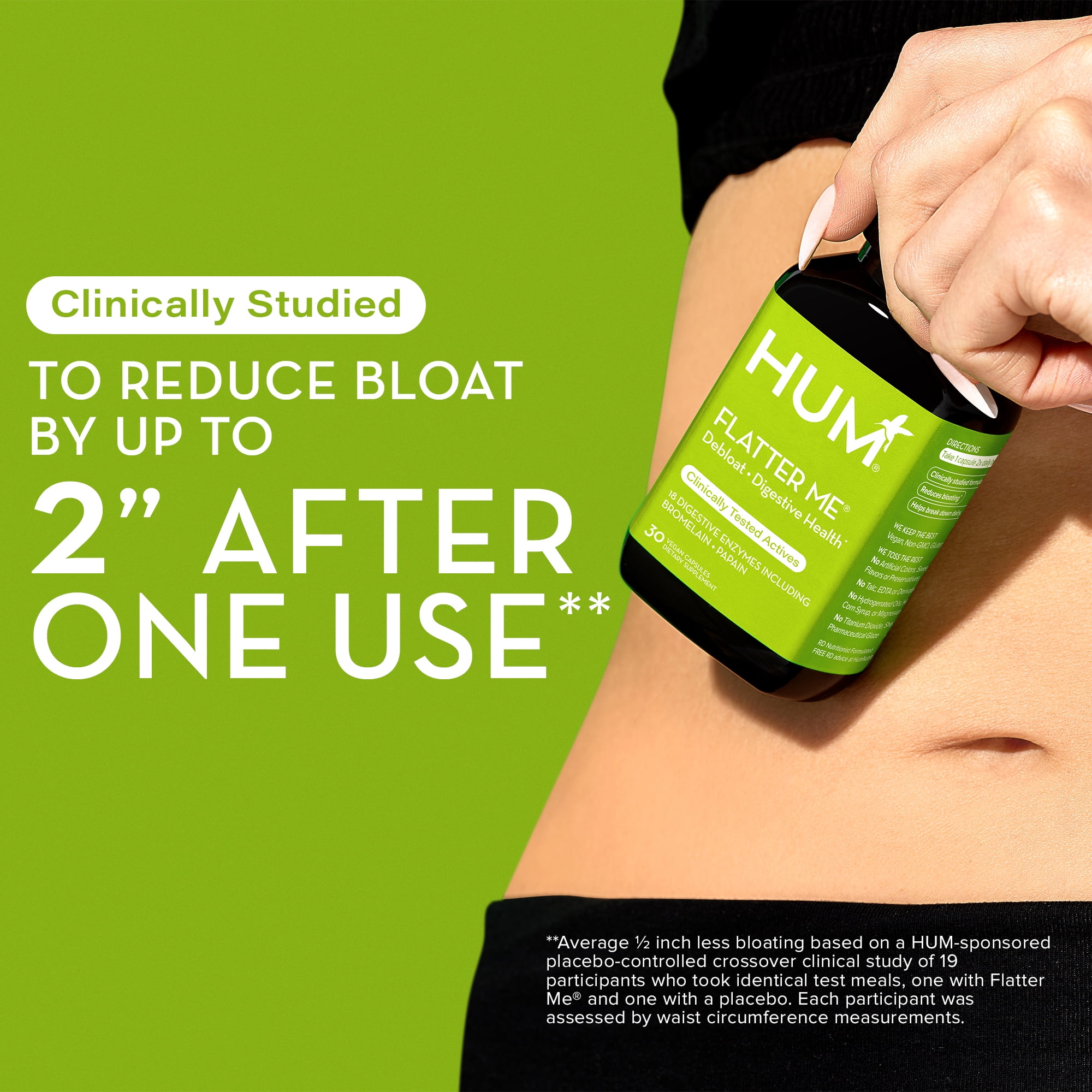 HUM Nutrition Flatter Me®, Digestive Enzyme Supplement for Bloating Relief, 30 Capsules