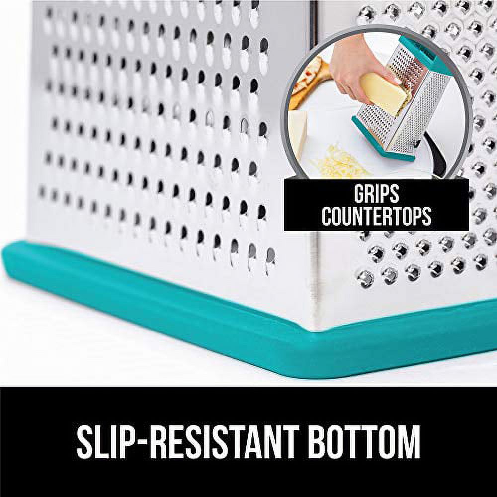 Gorilla Grip Box Grater, Stainless Steel, 4-Sided Graters with Comfortable Handle and Storage Container for Cheese, Vegetables, Ginger, Handheld Food Shredder, Kitchen Zester, 10 inch, Turquoise - image 4 of 9