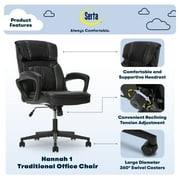 Serta Hannah Executive Office Chair, Ergonomic Computer Chair with Lumbar Support, Adjustable Seat, Pillowed Headrest, Bonded Leather, Black