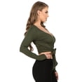thumbnail image 2 of Women's Plunge Neck Wrap Tie Athleisure Crop Top, DARK OLIVE, L, 2 of 4