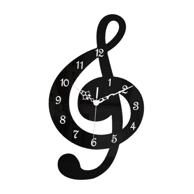 Reloj de pared con nota musical, movimiento silencioso, acrílico, sin tictac, para baño, habitación infantil, estudio, cocina y sala de estar. 35 cm x 20 cm