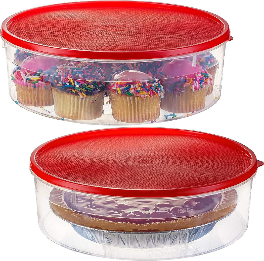 2 Pack - Plastic Round Food Storage Containers with Lid, 10.5 Covered Pie  Keeper, Christmas Cookie, Cupcake Carrier, Cheesecake Holder