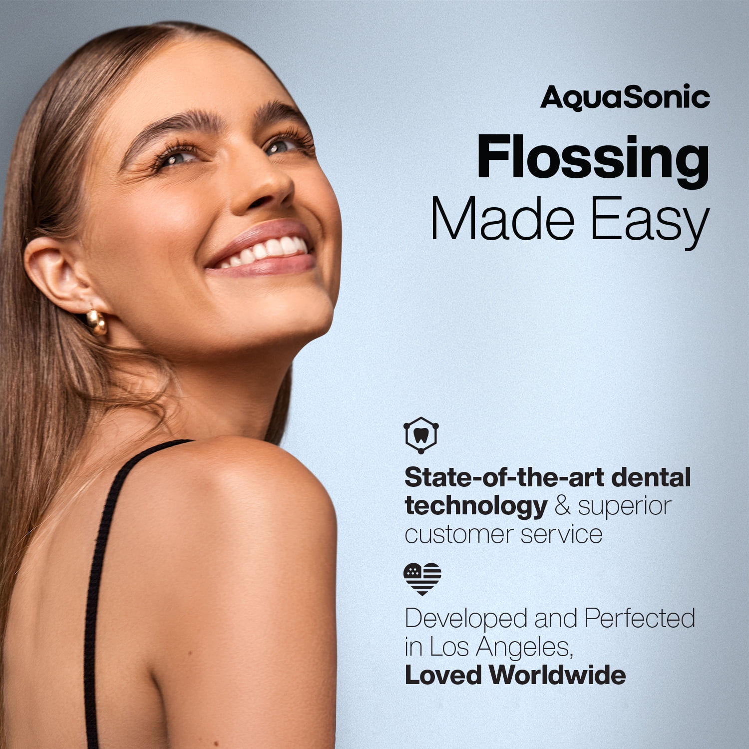 AquaSonic Elite Rechargeable Water Flosser - 300ml Tank, 4 Tips, Travel Bag, Waterproof (Black)